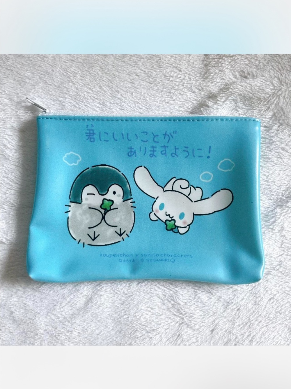 NWOT koupen chan penguin × sanrio cinnamoroll flat pouch in blue